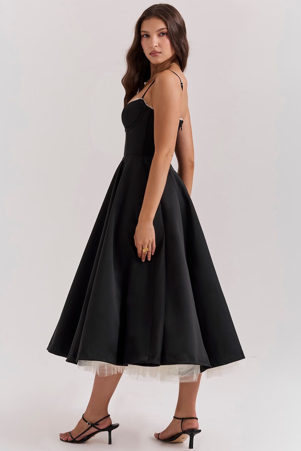Giacinta Petrilli™ Abito midi con gonna in tulle e spalline regolabili