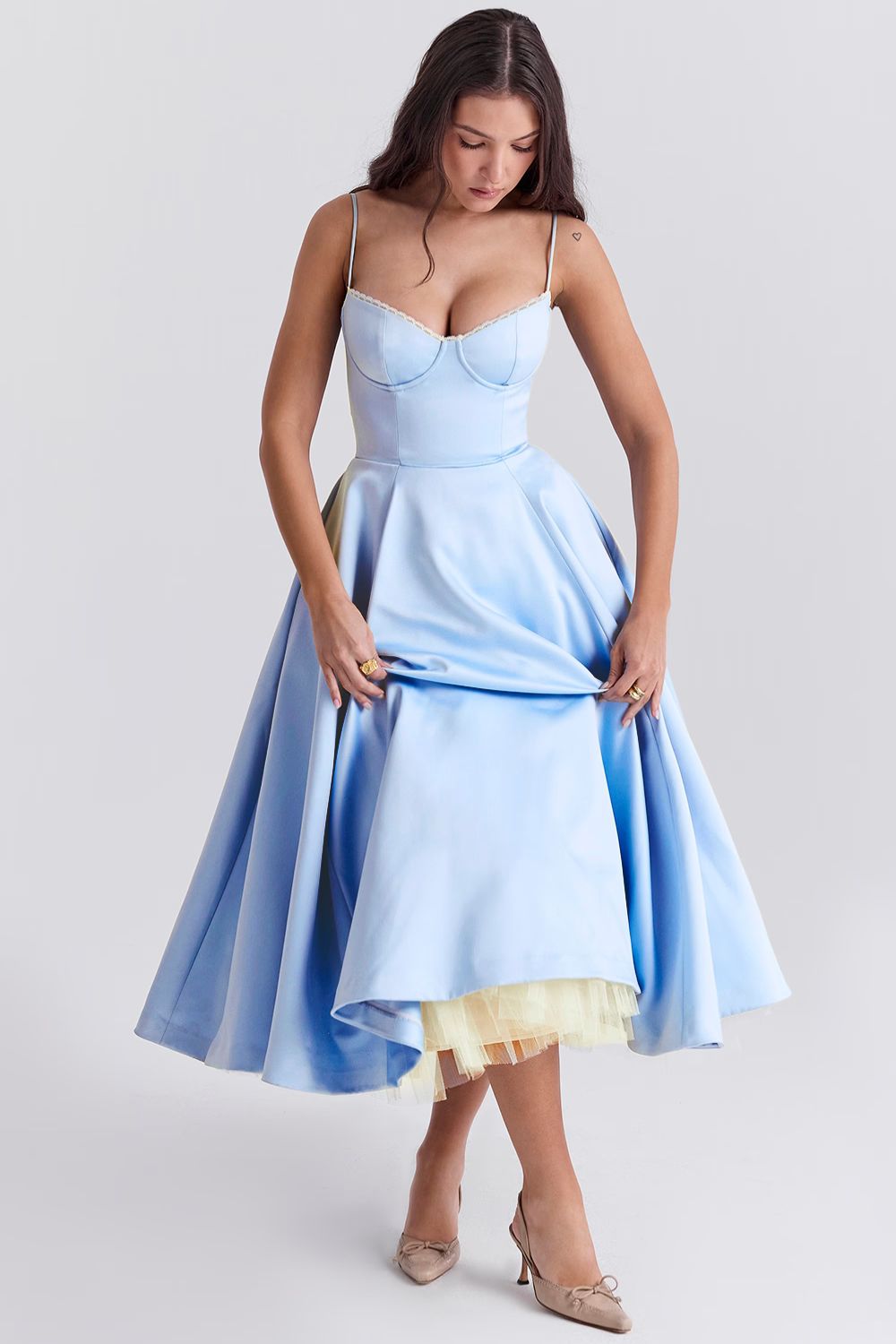 Giacinta Petrilli™ Abito midi con gonna in tulle e spalline regolabili