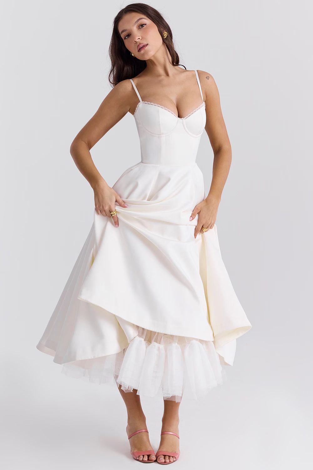 Giacinta Petrilli™ Abito midi con gonna in tulle e spalline regolabili
