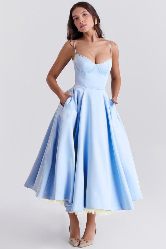 Giacinta Petrilli™ Abito midi con gonna in tulle e spalline regolabili