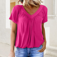 Iris Pilotti™ Top casual da donna a pieghe con maniche corte e scollo a V