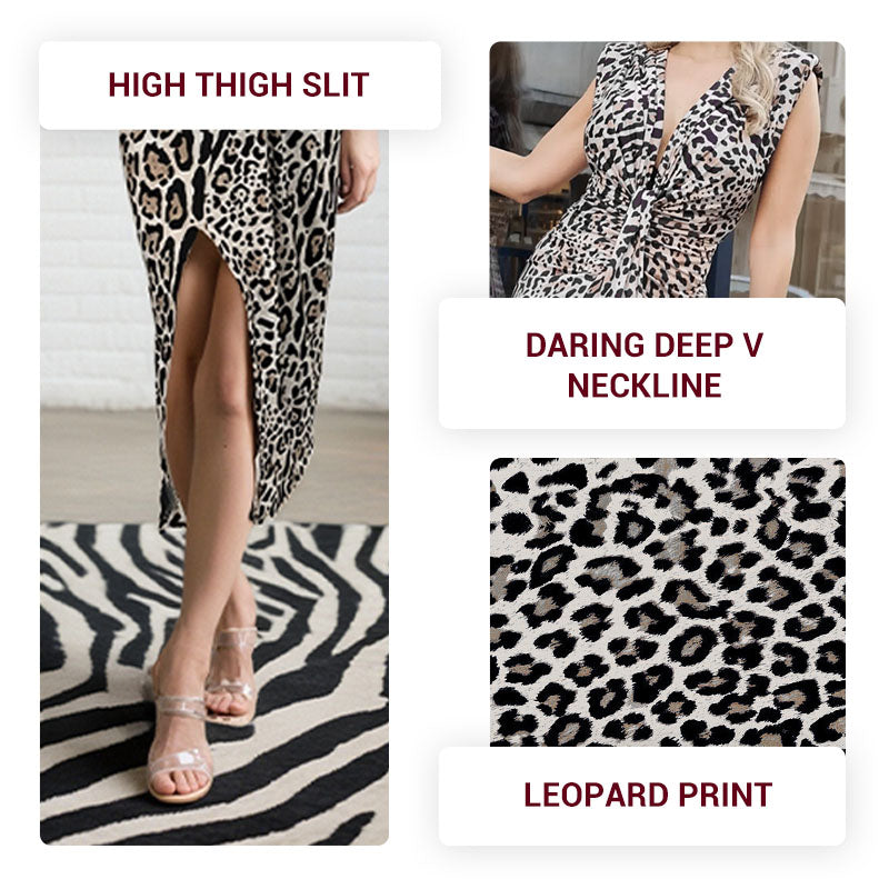Irma Zerilli™ Abito con spacco e stampa leopardata con scollo a V profondo di