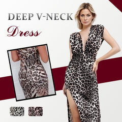 Irma Zerilli™ Abito con spacco e stampa leopardata con scollo a V profondo di