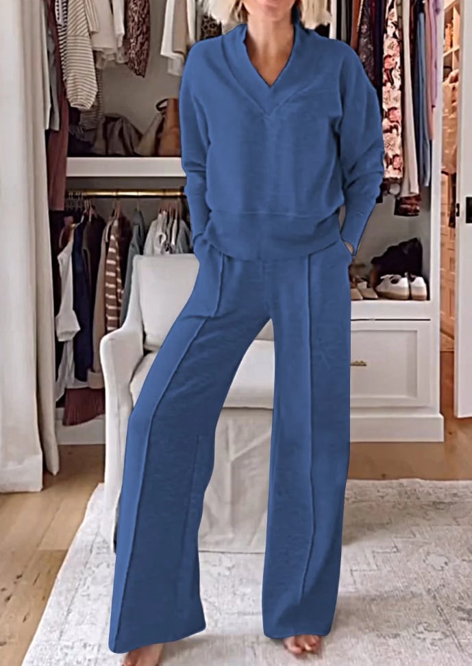 Ivetta Madia™ Set da donna in due pezzi con scollo a V e pantaloni
