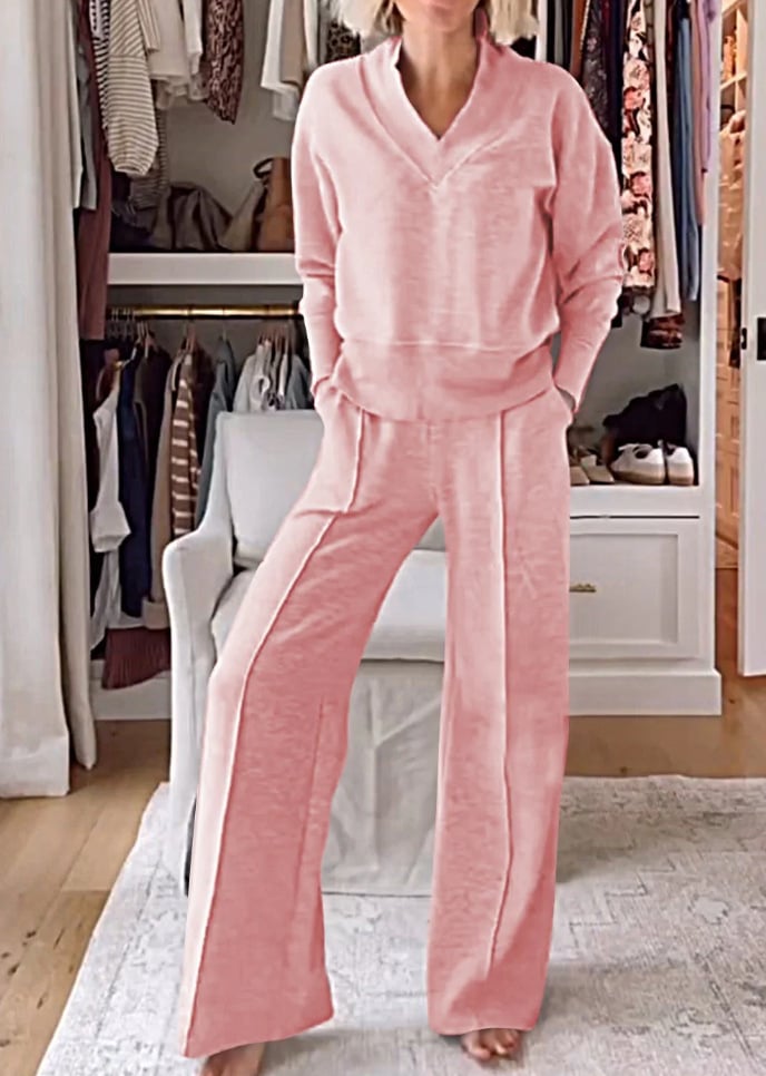 Ivetta Madia™ Set da donna in due pezzi con scollo a V e pantaloni