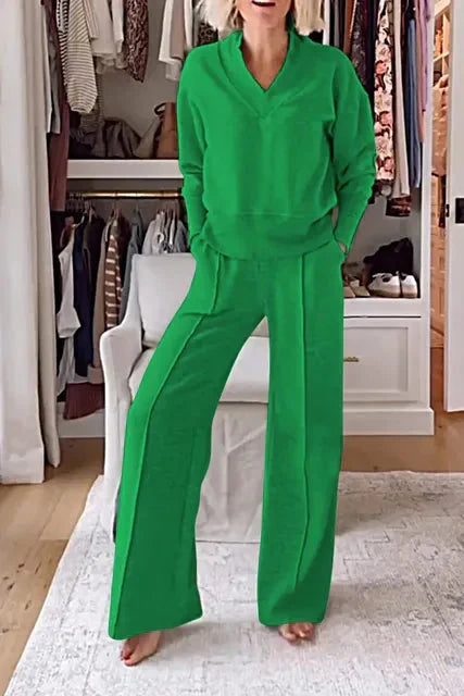 Ivetta Madia™ Set da donna in due pezzi con scollo a V e pantaloni