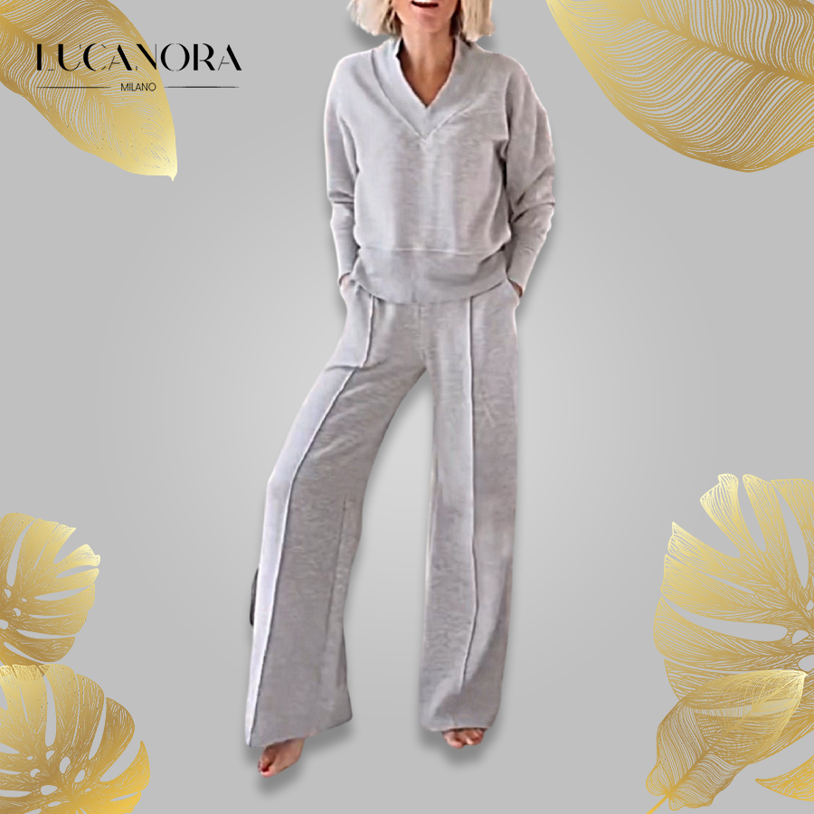 Ivetta Madia™ Set da donna in due pezzi con scollo a V e pantaloni