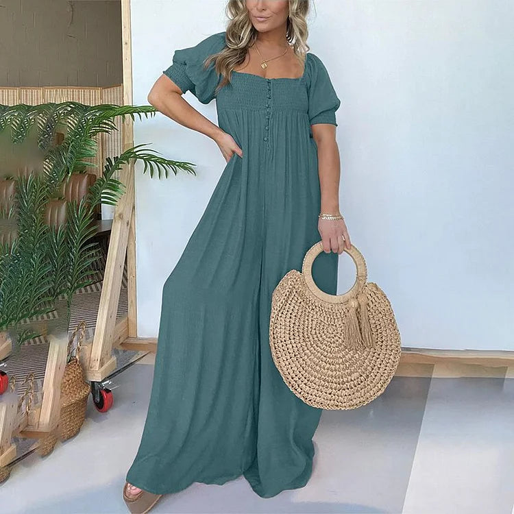 Luisa Gregori™ Tuta da donna con scollo quadrato e corpino arricciato con bottoni