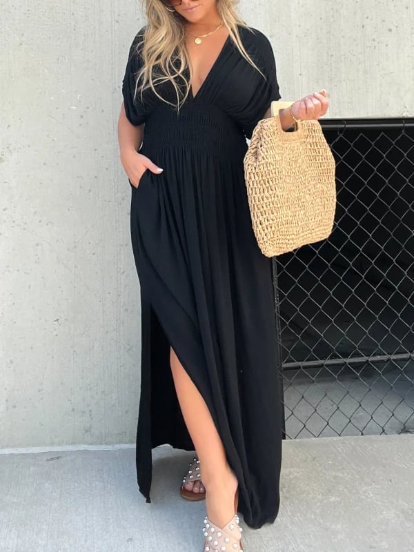 Magali Lucas™ Abito in chiffon con scollo a V e vita fissa