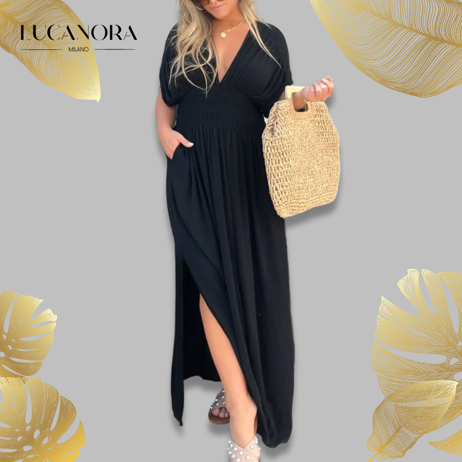 Magali Lucas™ Abito in chiffon con scollo a V e vita fissa