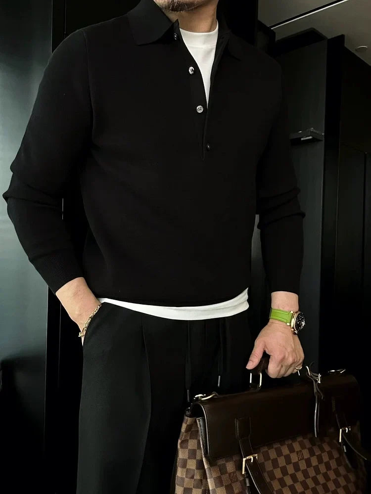 Martino Di Bernardo™ Maglione polo a maniche lunghe in maglia da uomo