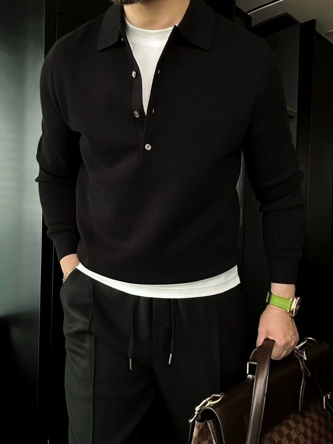 Martino Di Bernardo™ Maglione polo a maniche lunghe in maglia da uomo