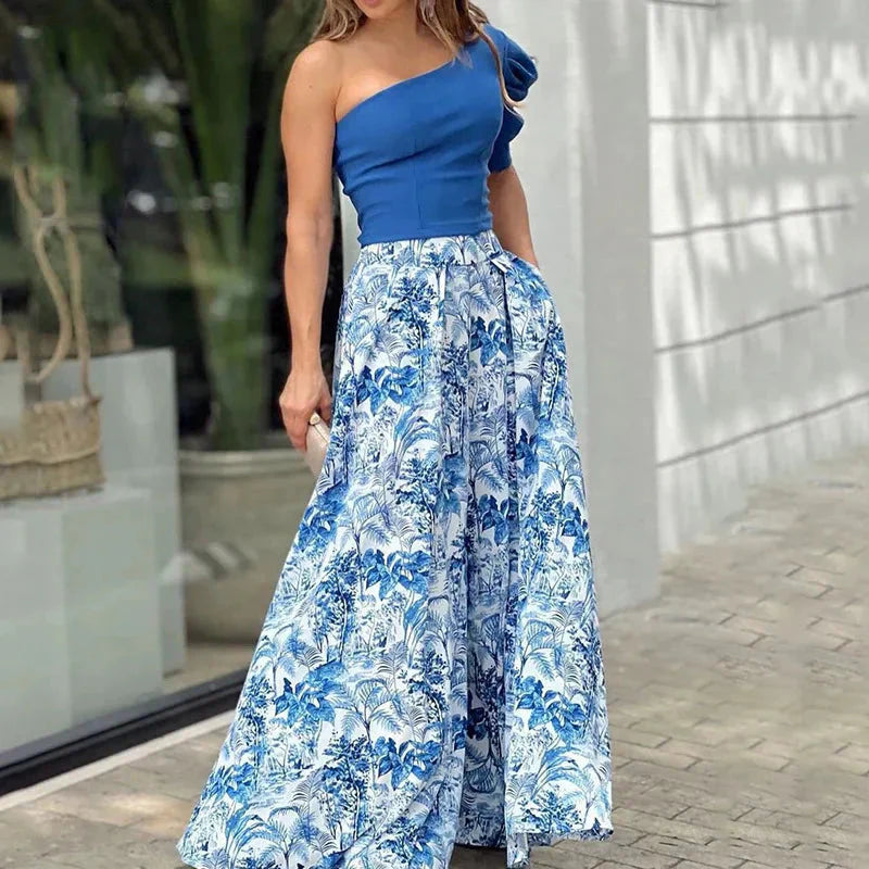 Melissa™ Pantaloni monospalla con maniche a sbuffo e pantaloni a fiori