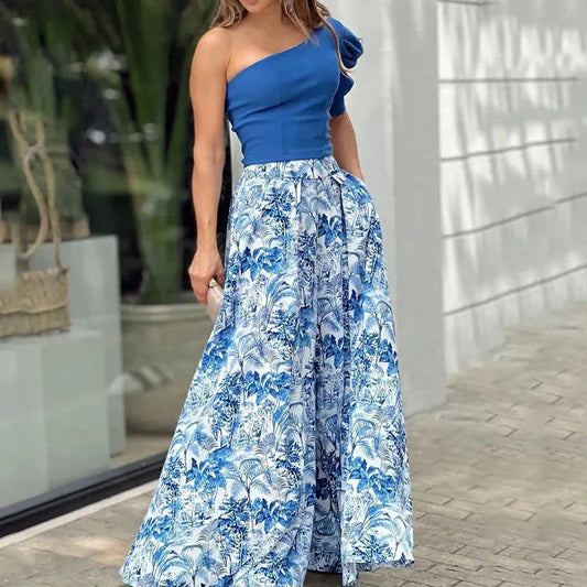 Melissa™ Pantaloni monospalla con maniche a sbuffo e pantaloni a fiori