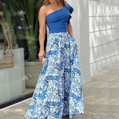 Melissa™ Pantaloni monospalla con maniche a sbuffo e pantaloni a fiori