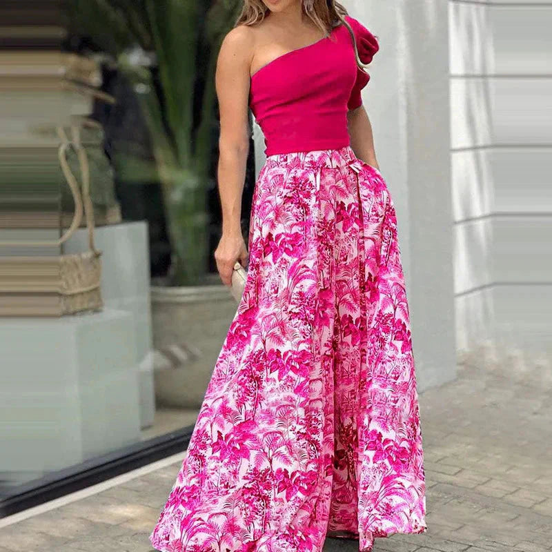 Melissa™ Pantaloni monospalla con maniche a sbuffo e pantaloni a fiori