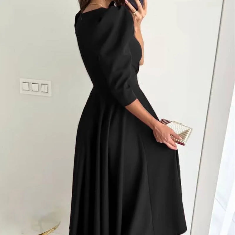 Messalina™ Abito midi con scollo a V plissettato e vita snellita