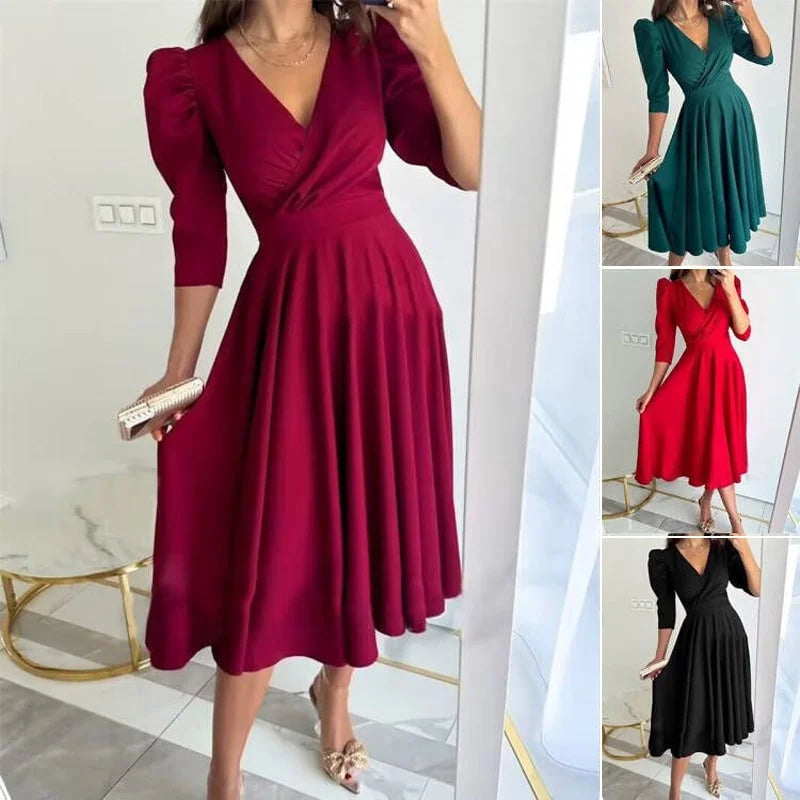 Messalina™ Abito midi con scollo a V plissettato e vita snellita
