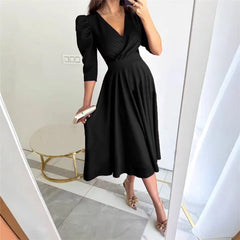 Messalina™ Abito midi con scollo a V plissettato e vita snellita
