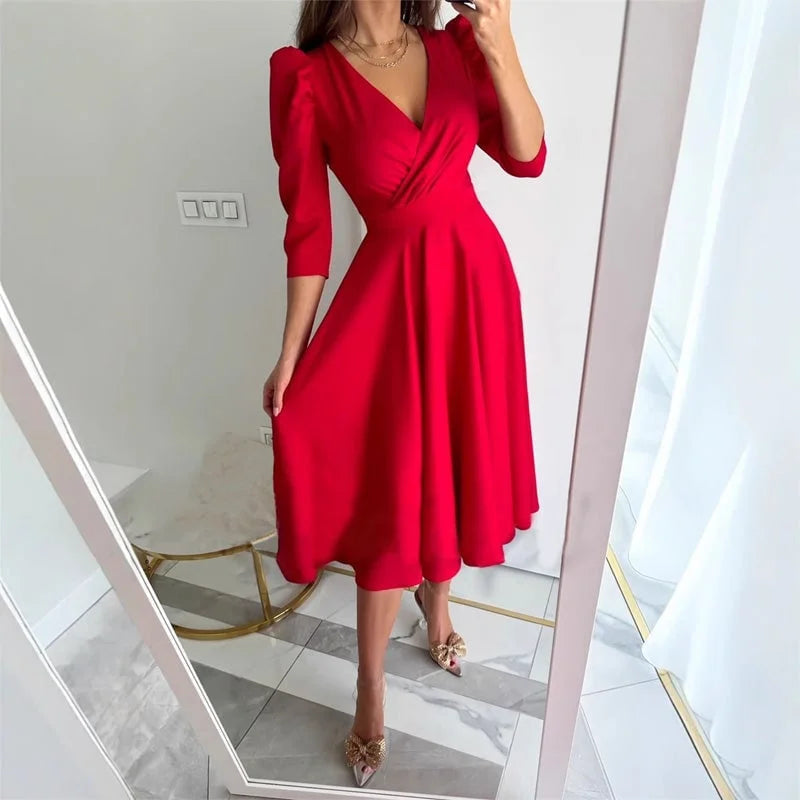 Messalina™ Abito midi con scollo a V plissettato e vita snellita