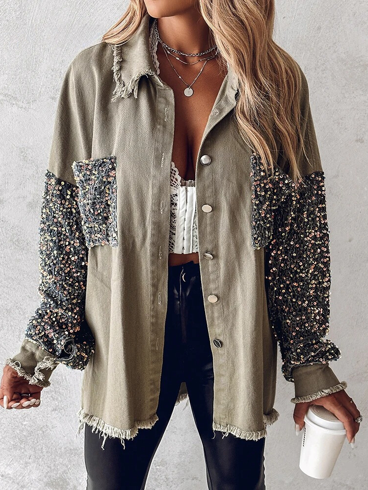 Nicla Bottari™ Giacca in denim con paillettes a contrasto