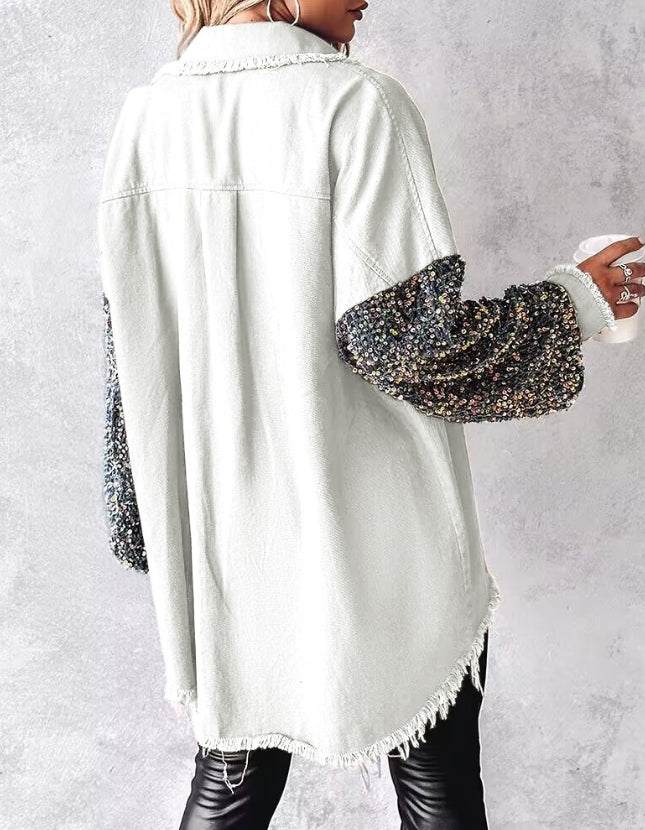 Nicla Bottari™ Giacca in denim con paillettes a contrasto