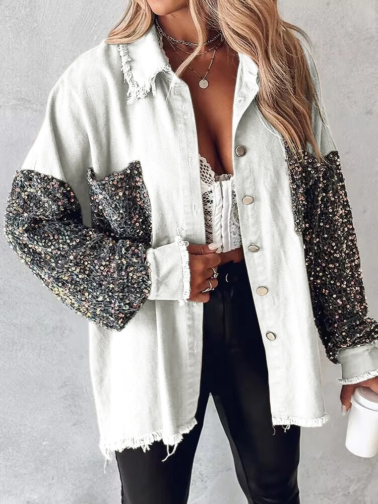 Nicla Bottari™ Giacca in denim con paillettes a contrasto