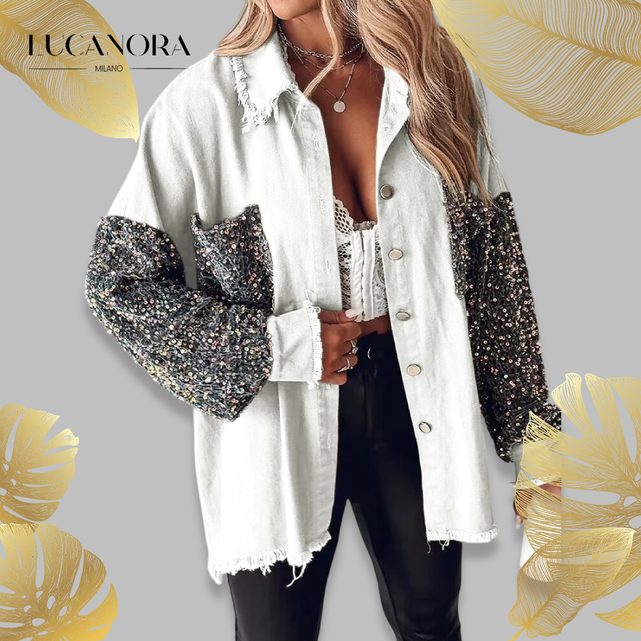 Nicla Bottari™ Giacca in denim con paillettes a contrasto