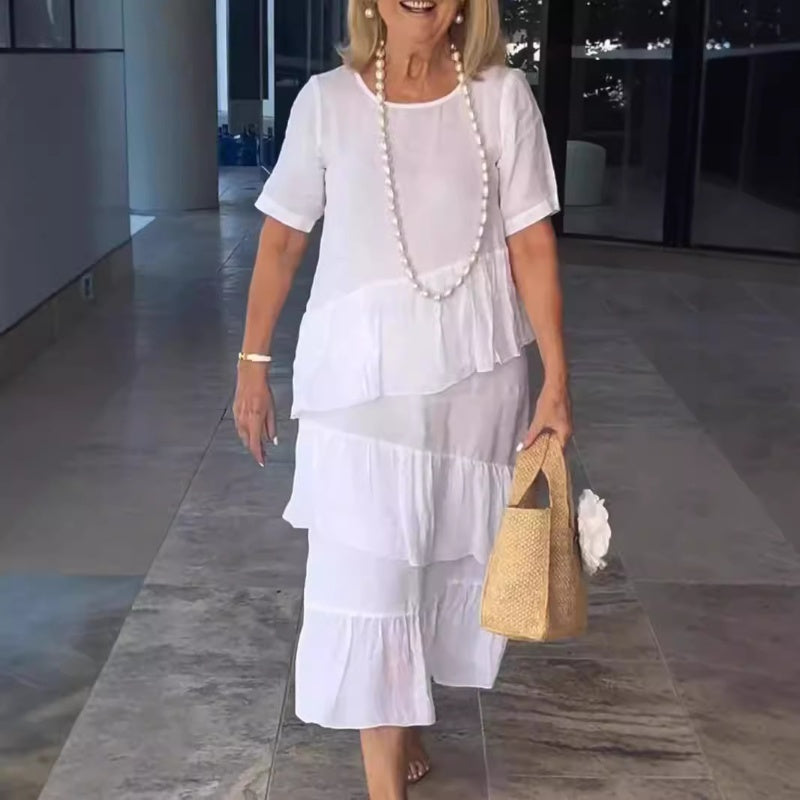 Nina Vecera™ Abito da donna plissettato in tinta unita con scollo rotondo