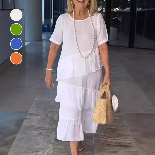 Nina Vecera™ Abito da donna plissettato in tinta unita con scollo rotondo