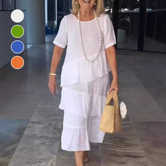 Nina Vecera™ Abito da donna plissettato in tinta unita con scollo rotondo