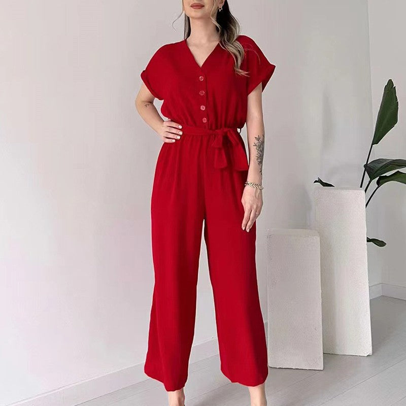 Paulette™ Tuta casual con maniche corte e scollo a V