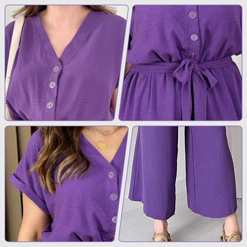 Paulette™ Tuta casual con maniche corte e scollo a V