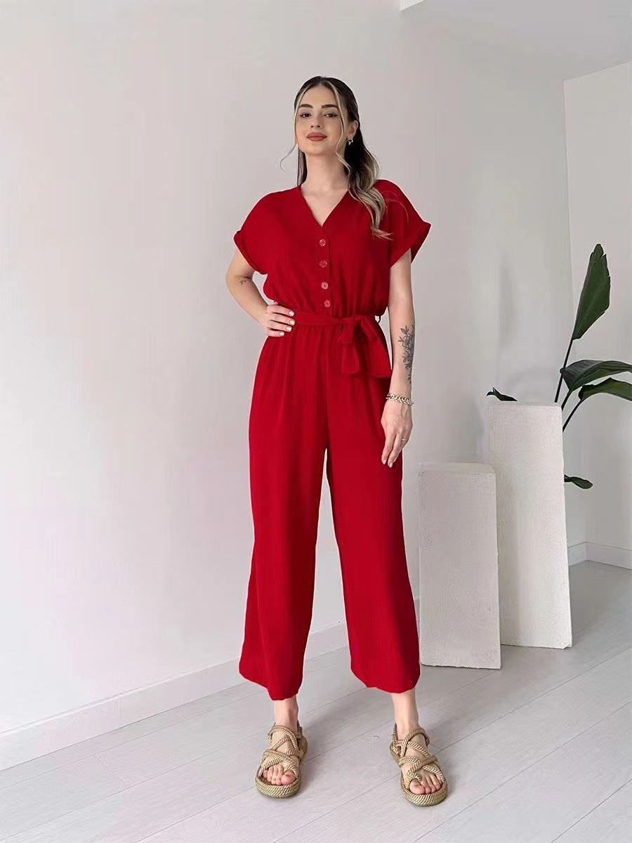 Paulette™ Tuta casual con maniche corte e scollo a V