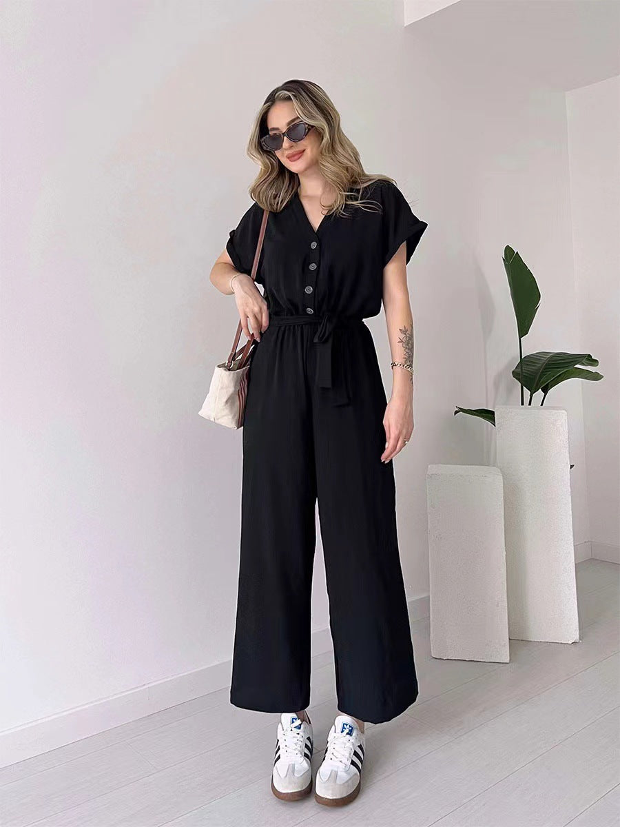 Paulette™ Tuta casual con maniche corte e scollo a V