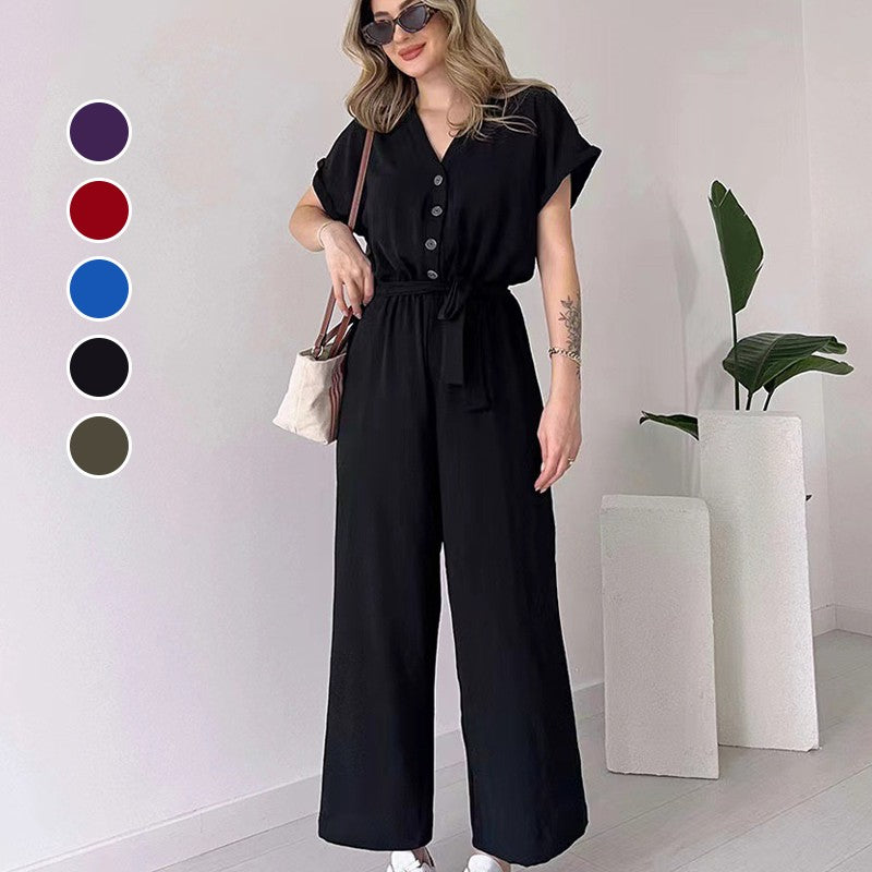 Paulette™ Tuta casual con maniche corte e scollo a V