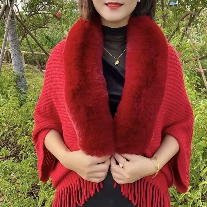 Rosine Robiquet™ Sciarpa e maglione trendy 2 in 1 con collo in pelliccia