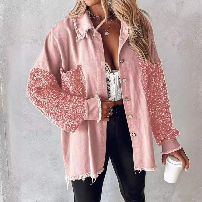 Nicla Bottari™ Giacca in denim con paillettes a contrasto