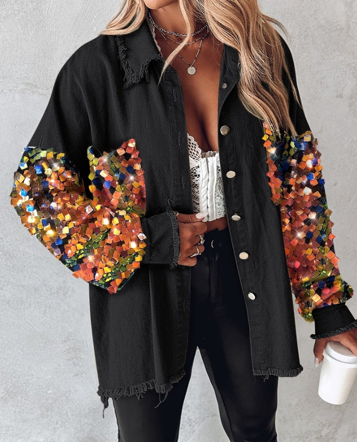 Nicla Bottari™ Giacca in denim con paillettes a contrasto