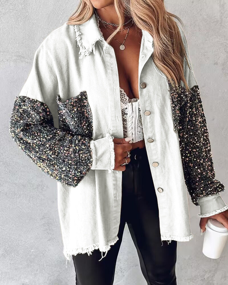 Nicla Bottari™ Giacca in denim con paillettes a contrasto