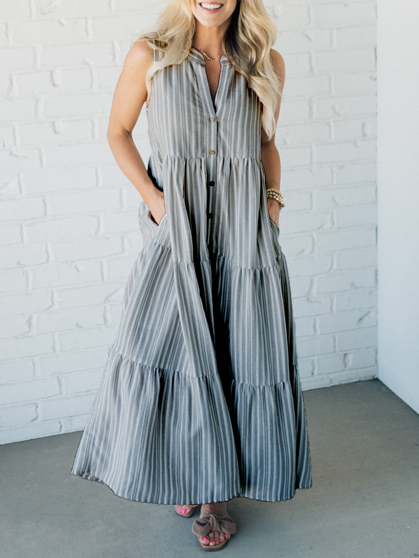 Taylor Lee™️ Abito con scollo a V a righe