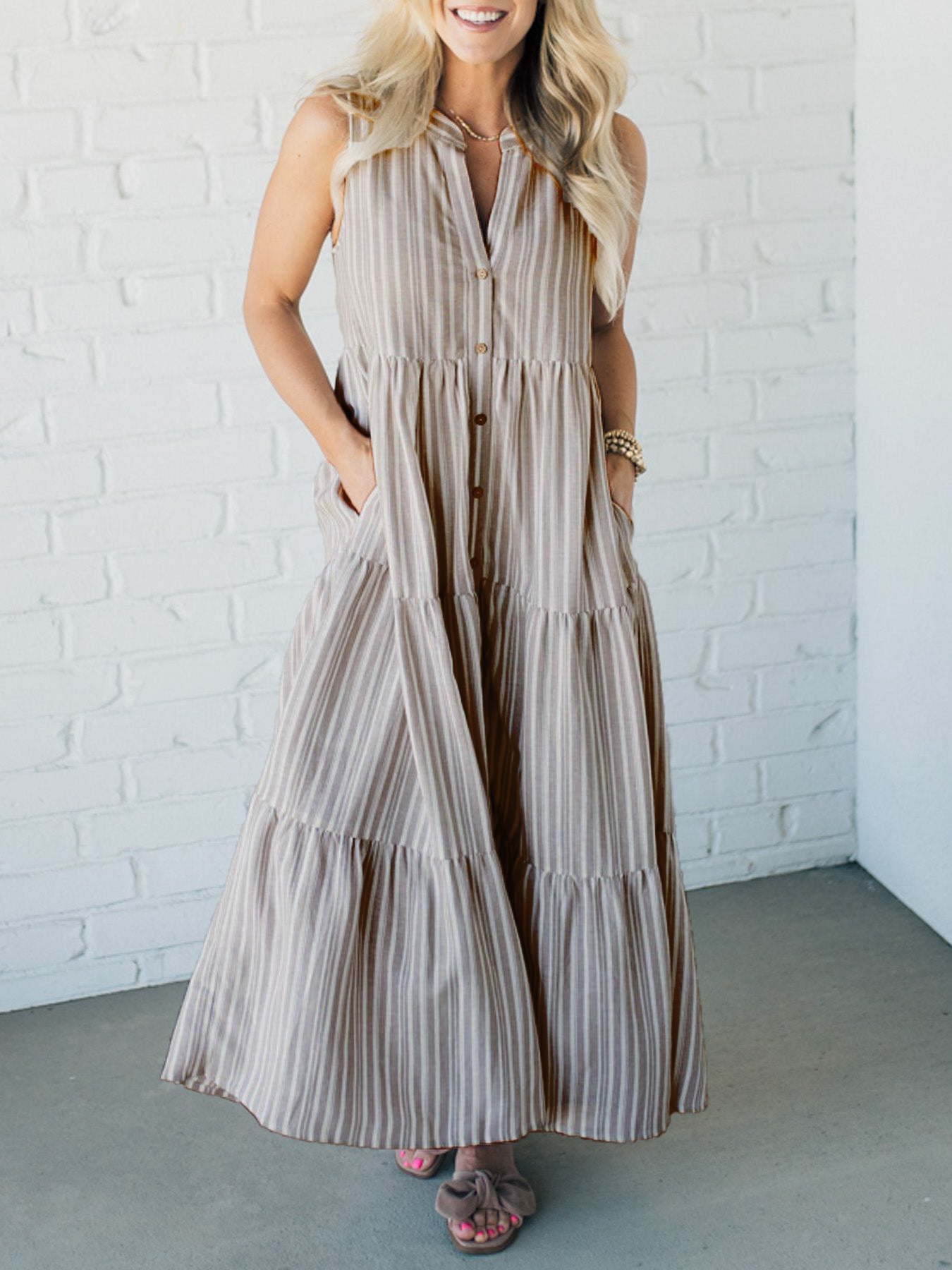 Taylor Lee™️ Abito con scollo a V a righe