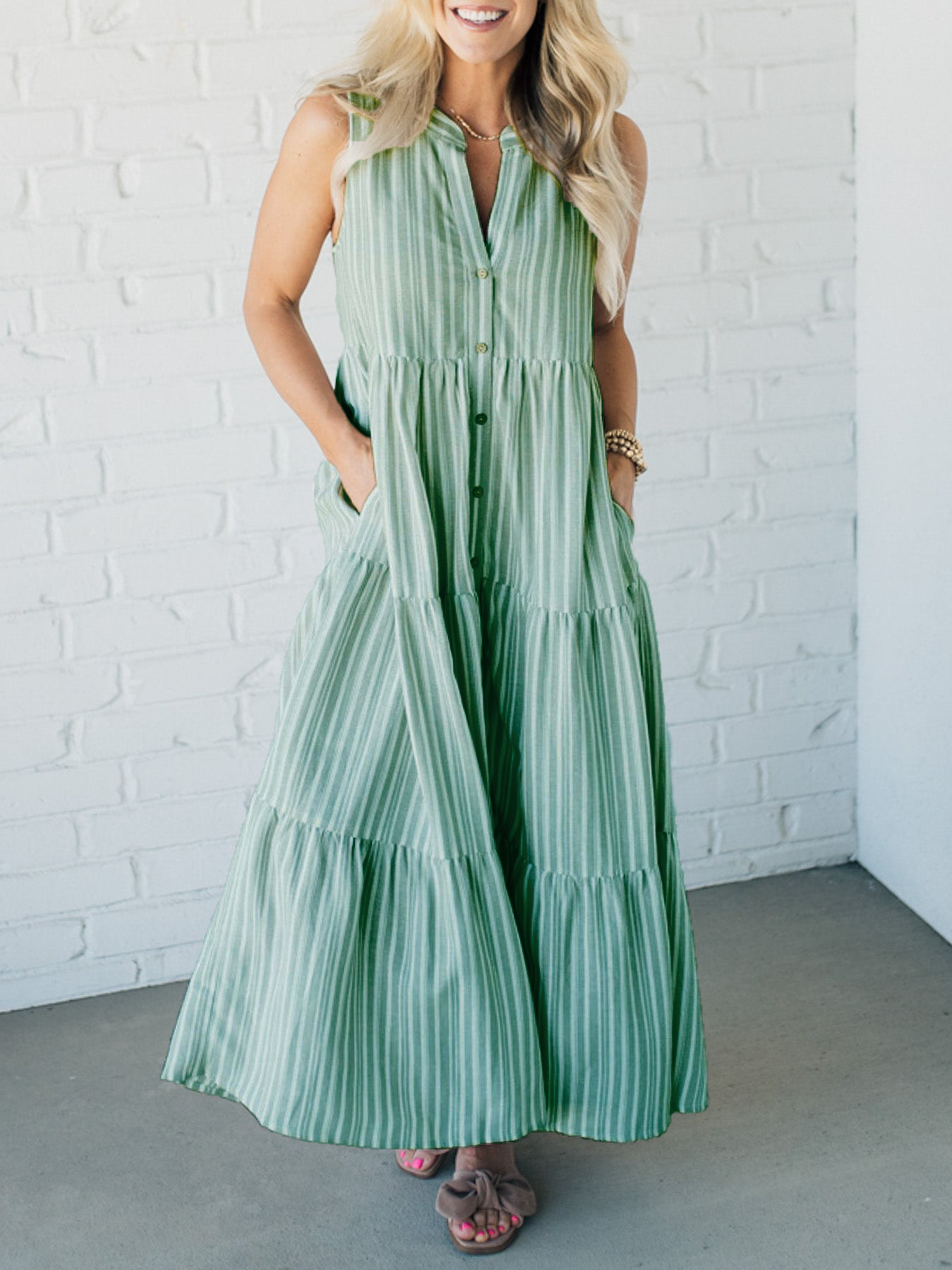 Taylor Lee™️ Abito con scollo a V a righe