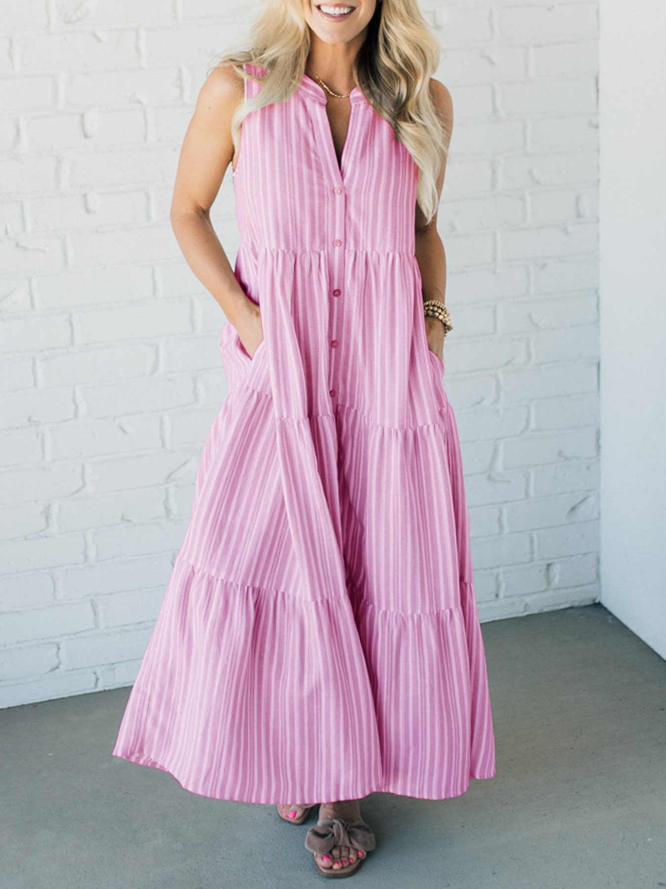 Taylor Lee™️ Abito con scollo a V a righe