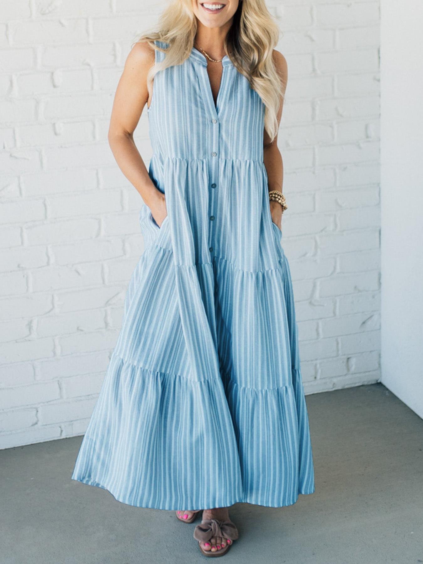 Taylor Lee™️ Abito con scollo a V a righe