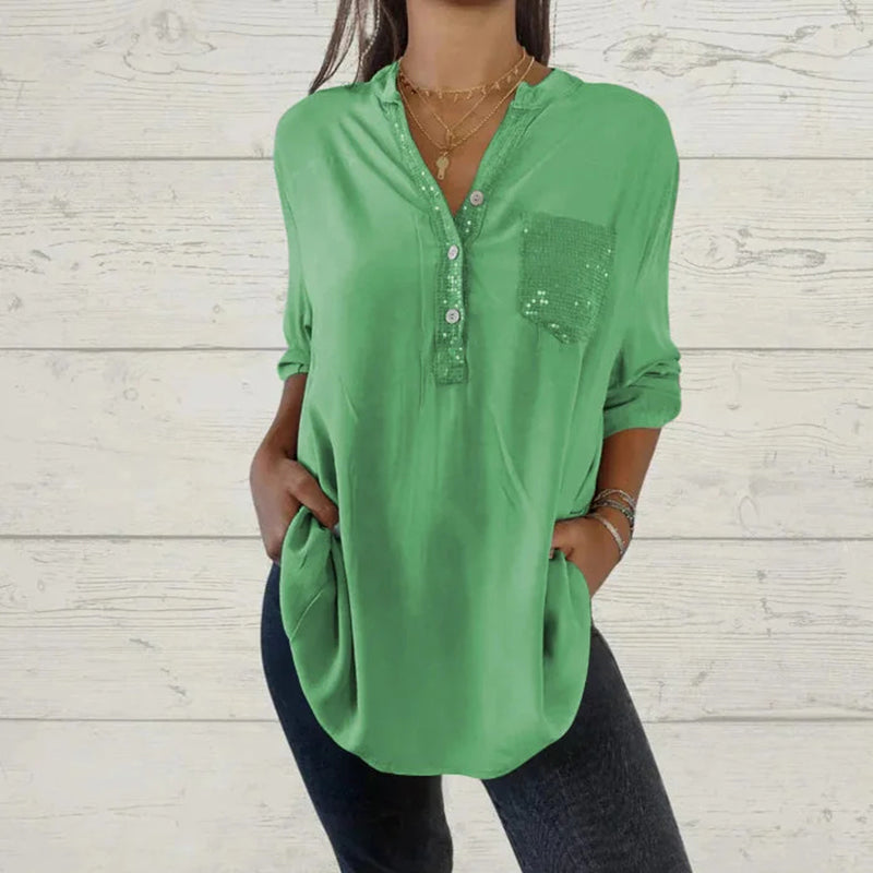 Ulva™️ Camicia con paillettes e scollo a V