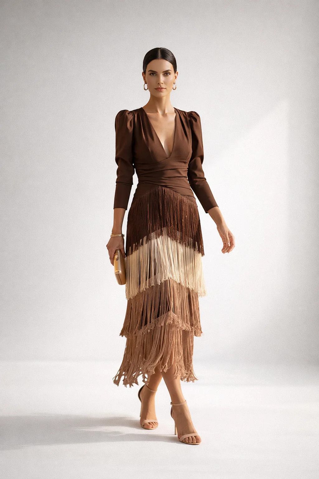 Ursola Abbondanza™ Abito midi con frange elegante per occasioni speciali