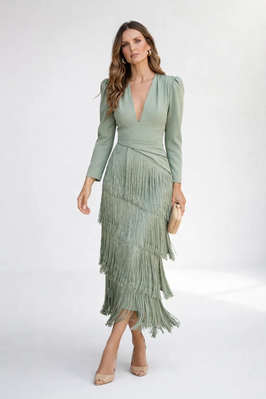 Ursola Abbondanza™ Abito midi con frange elegante per occasioni speciali