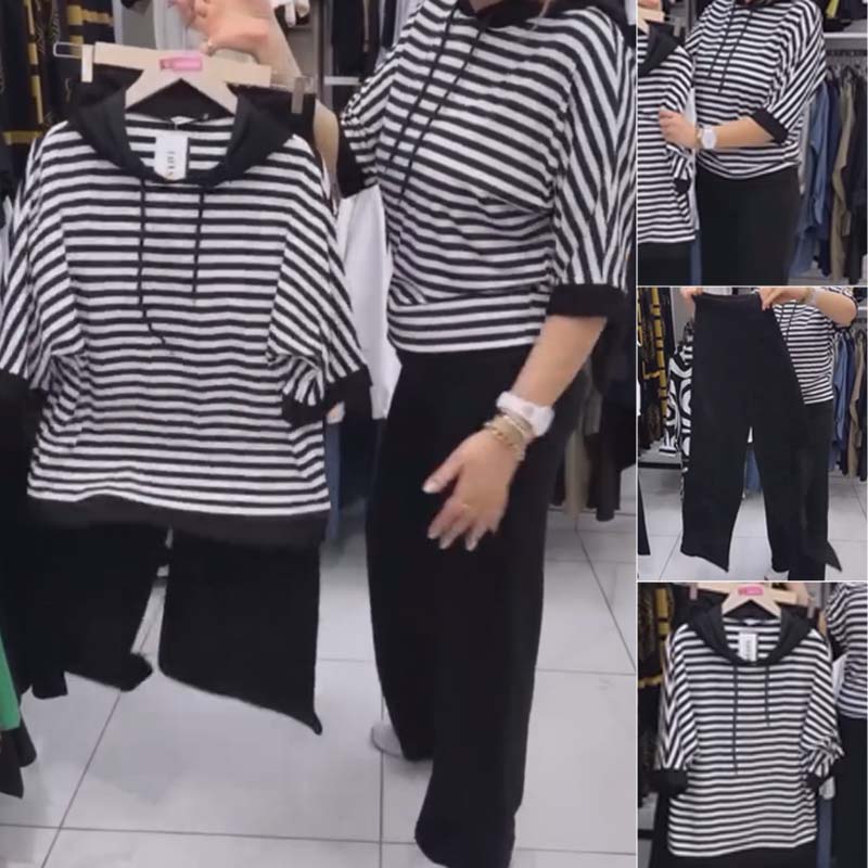 Valeria Mosco™ Completo donna composto da top e pantaloni a righe