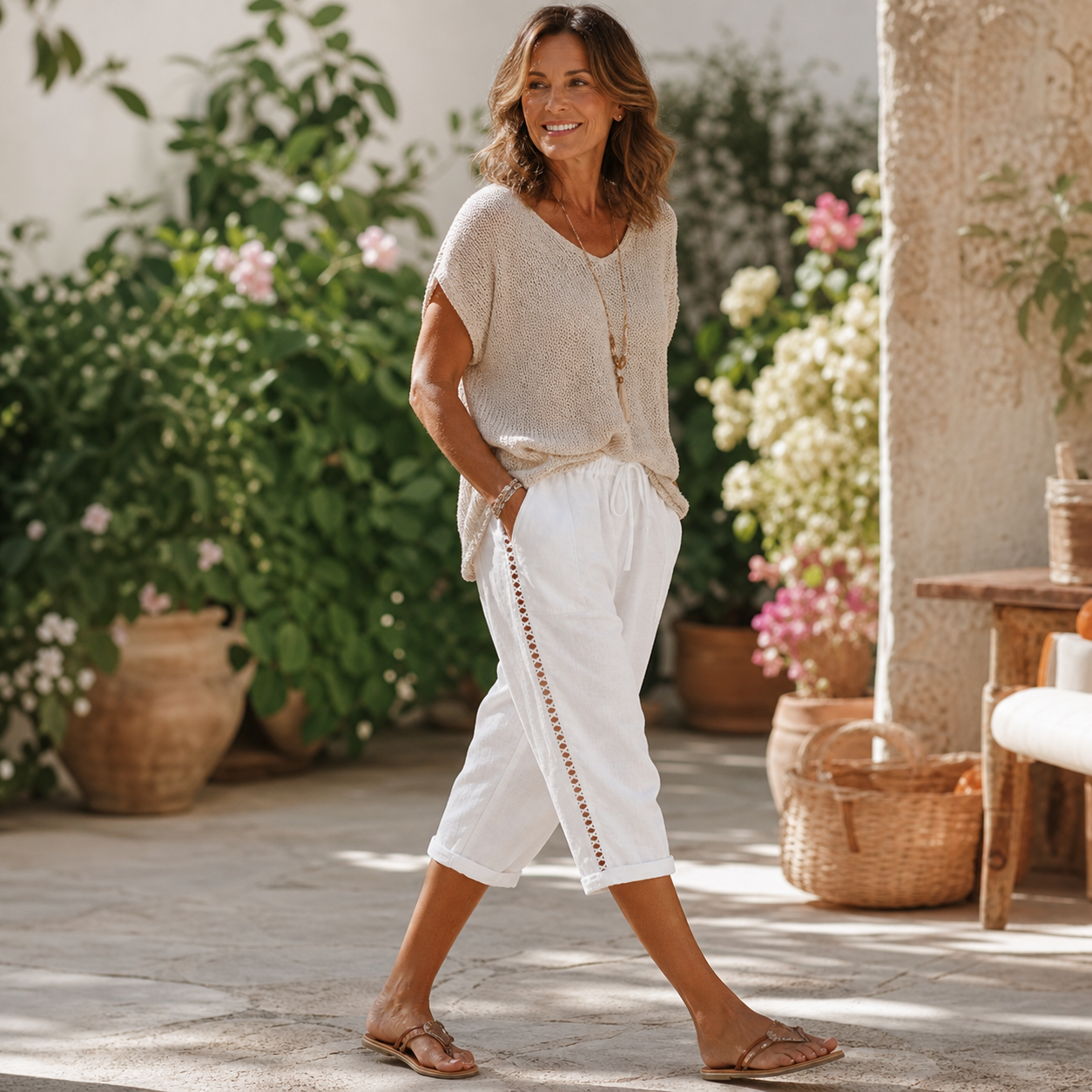 Adriana Gabba™ Pantaloni capri con pizzo traforato per il comfort estivo
